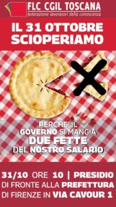 31 OTTOBRE SCIOPERO SETTORI SCUOLA, UNIVERSITA’, RICERCA E AFAM E PRESIDIO DAVANTI ALLA PREFETTURA DI FIRENZE